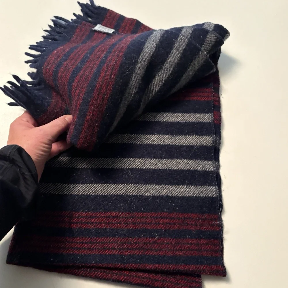 Faribault Woolen Mill Co Virgin Wool Throw Blanket Red White Blue Plaid 24x66